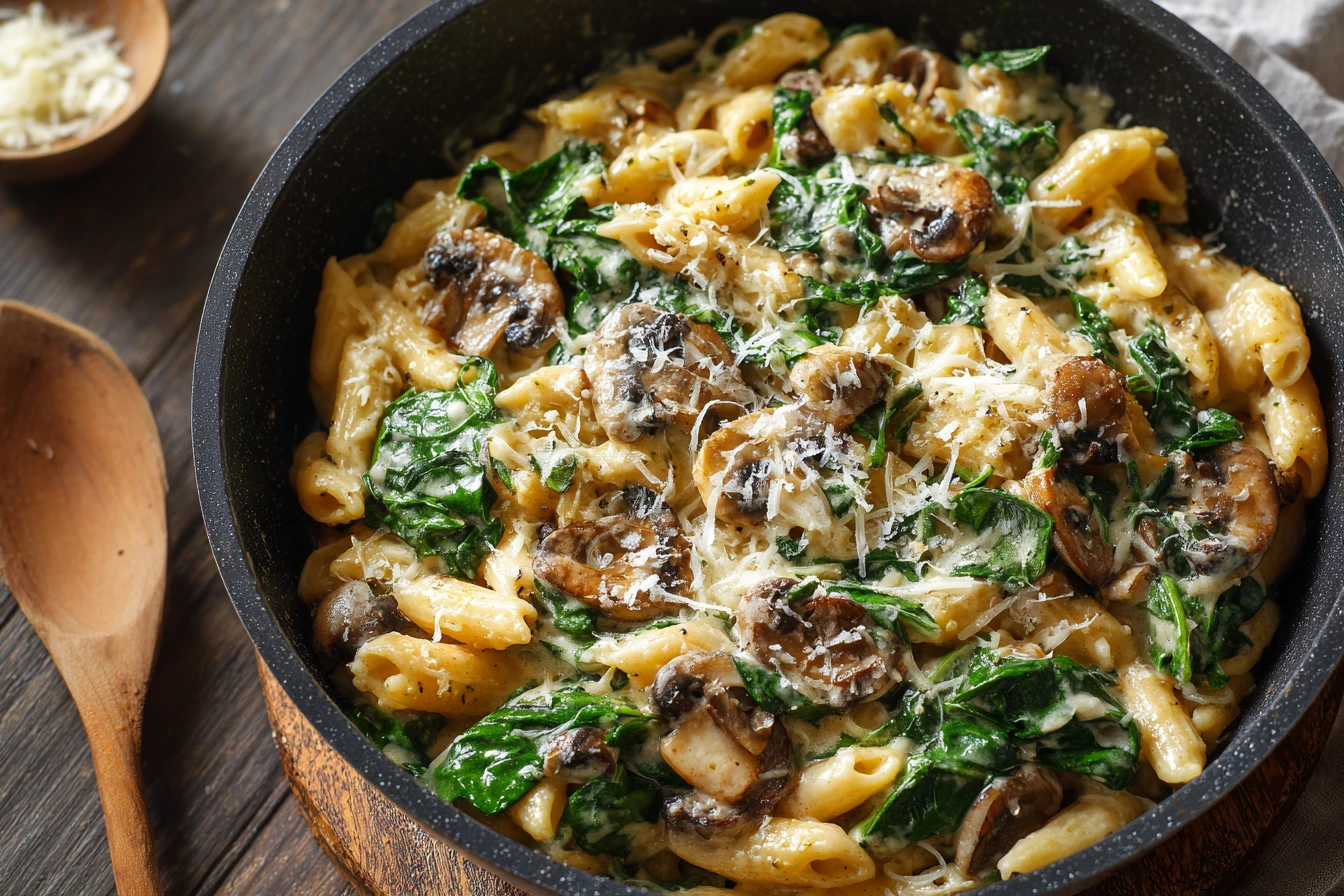 Creamy Parmesan Spinach Mushroom Pasta Recipe Easy Creamy Mushroom Spinach Pasta Best Spinach Mushroom Parmesan Skillet Ve...