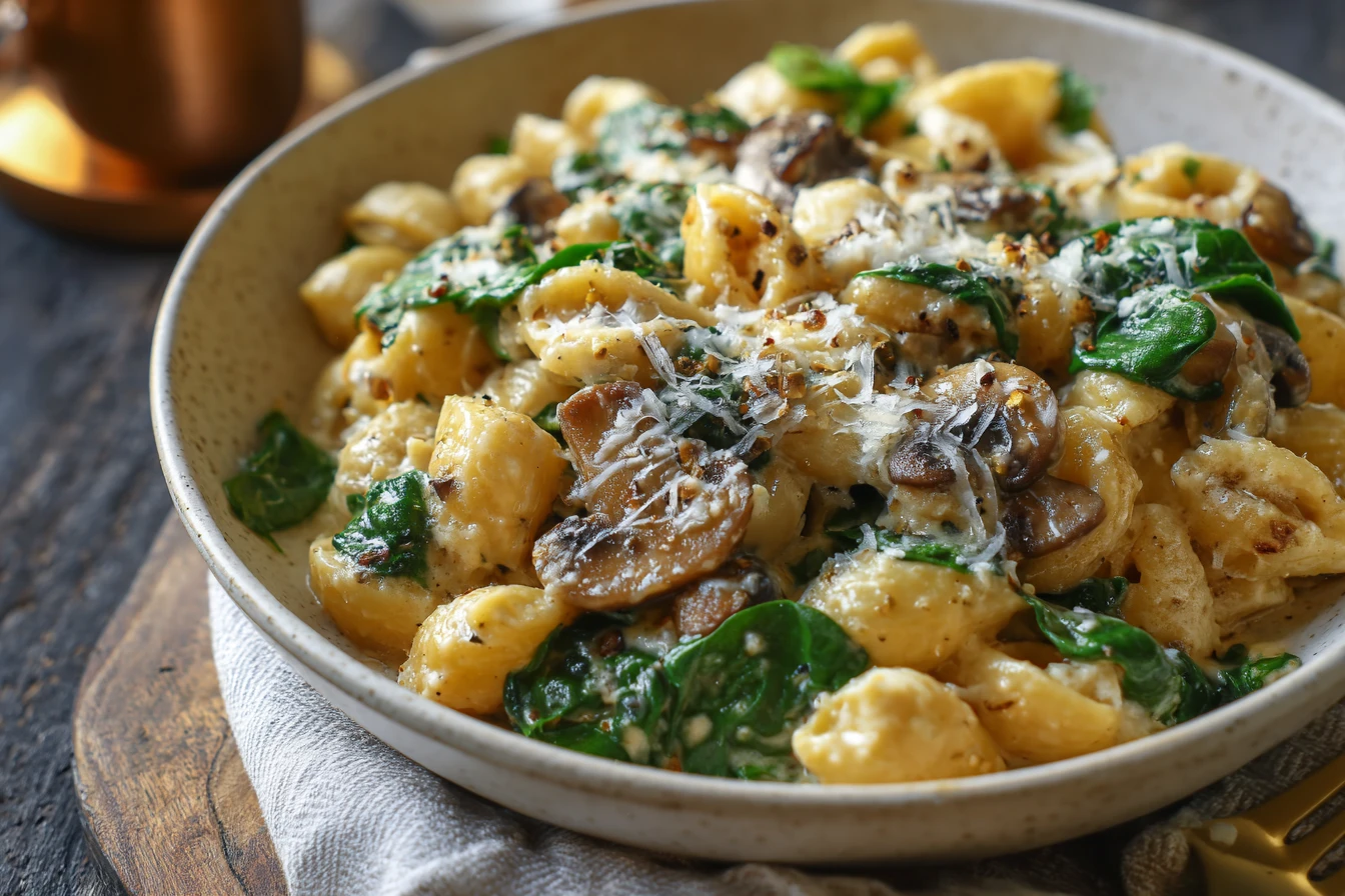 Creamy Parmesan Spinach Mushroom Pasta Recipe Easy Creamy Mushroom Spinach Pasta Best Spinach Mushroom Parmesan Skillet Ve...