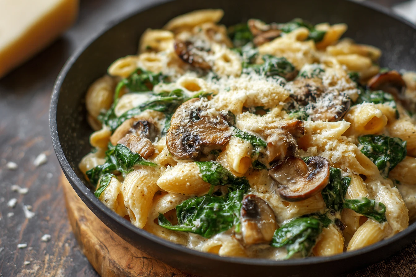 Creamy Parmesan Spinach Mushroom Pasta Recipe Easy Creamy Mushroom Spinach Pasta Best Spinach Mushroom Parmesan Skillet Ve...